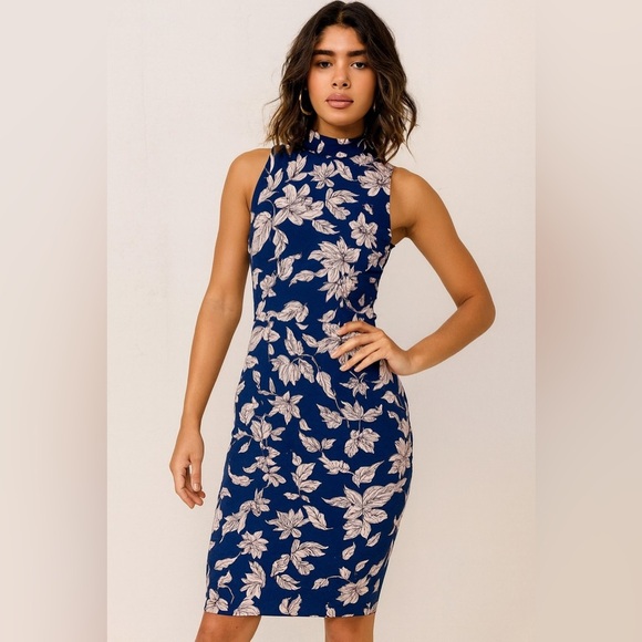 Lulus Small Sleeveless Blue Mock Neck Floral Short Dress Size Small - Picture 1 of 10
